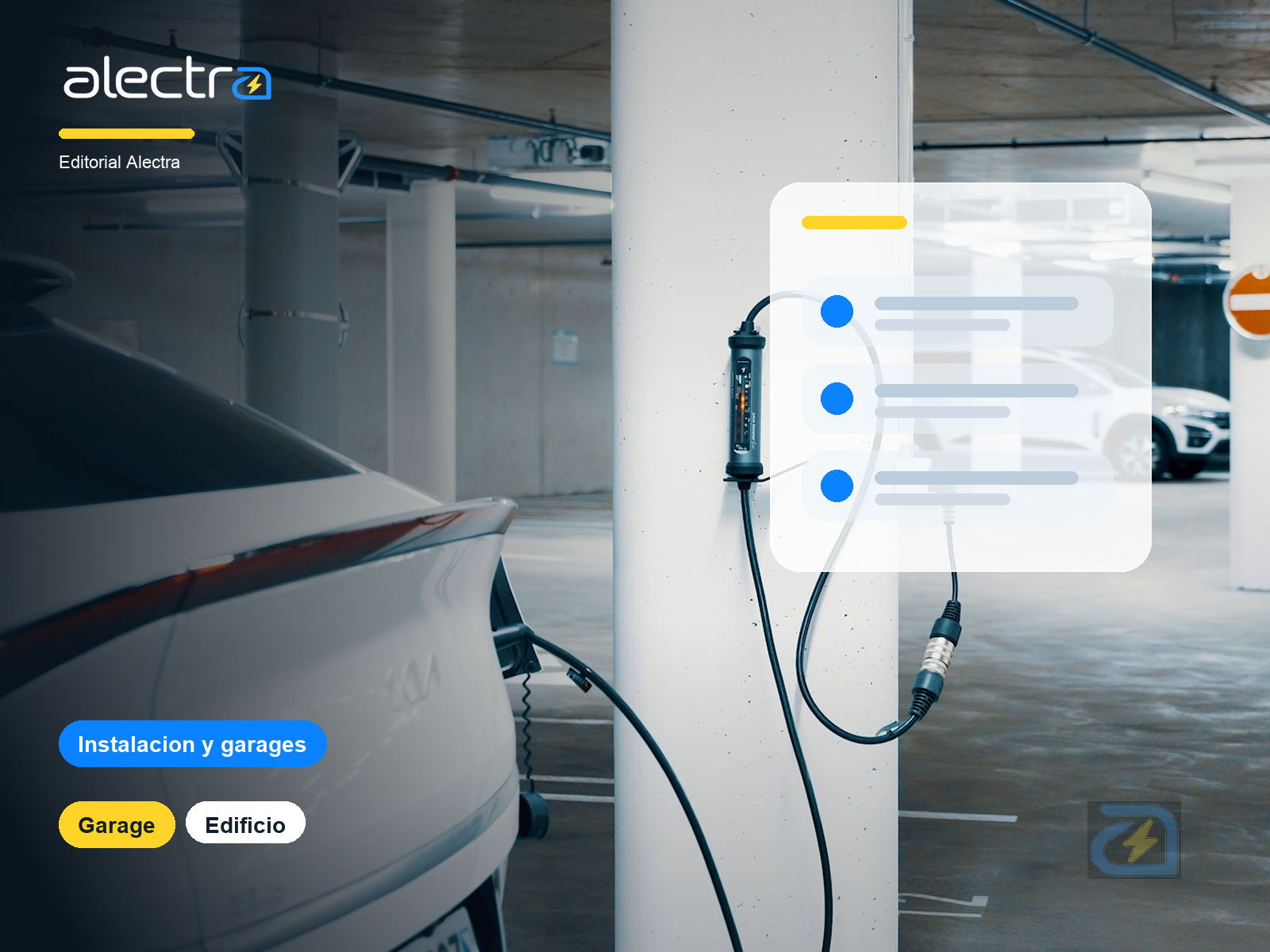 Garage de edificio con punto de carga para auto electrico