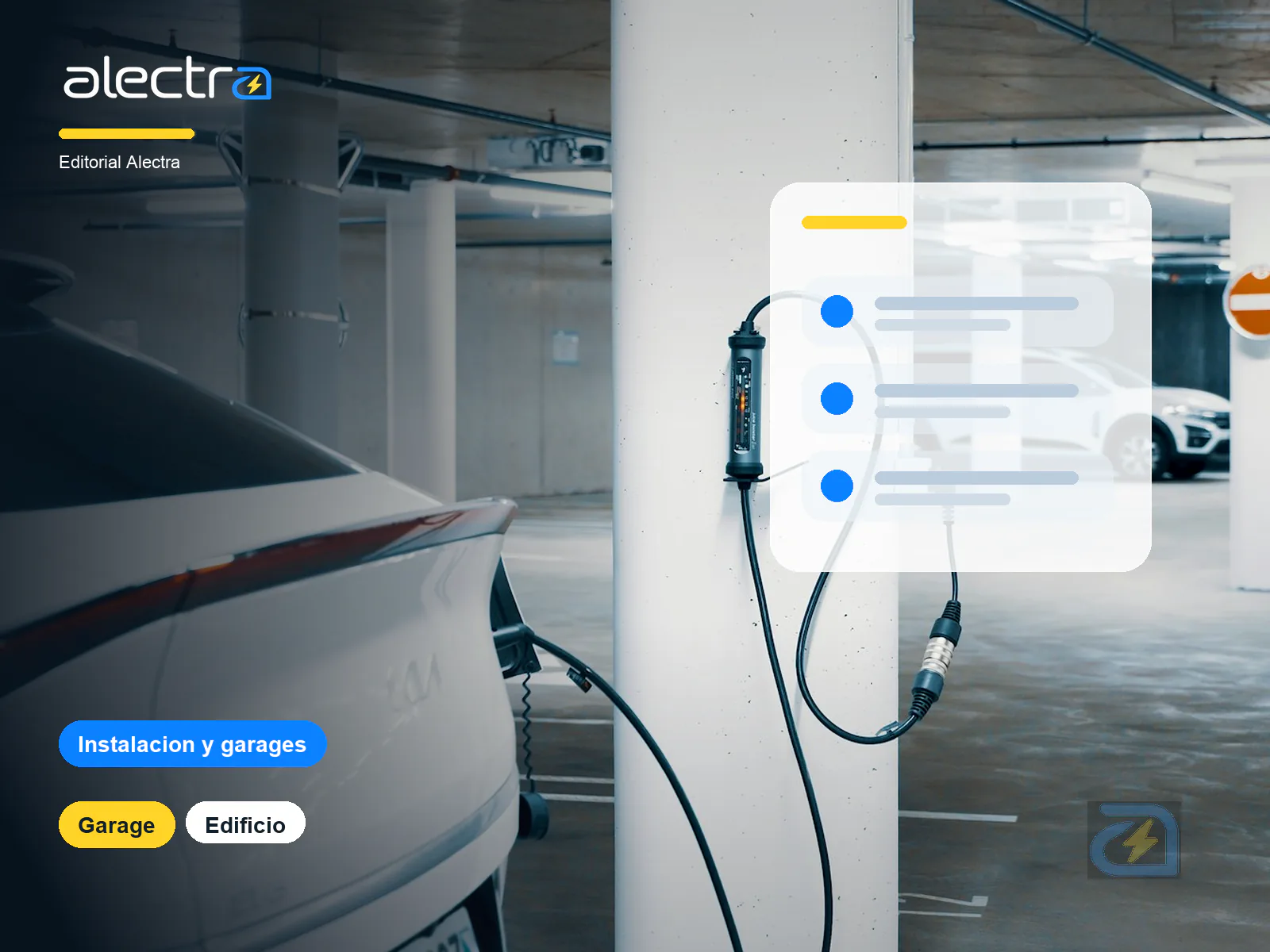 Garage de edificio con punto de carga para auto electrico