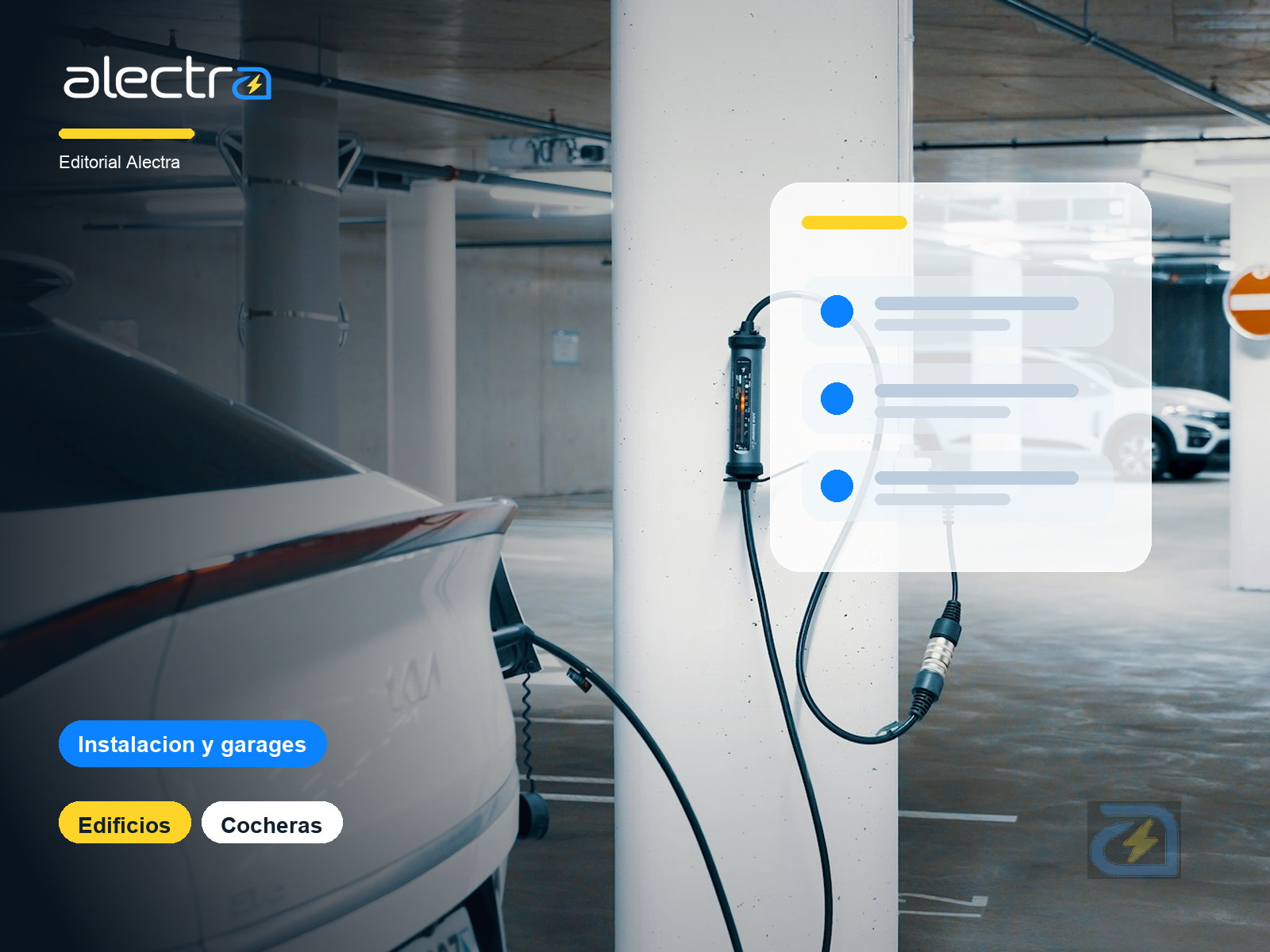 Ilustracion de edificio y acuerdo vecinal para instalar cargadores