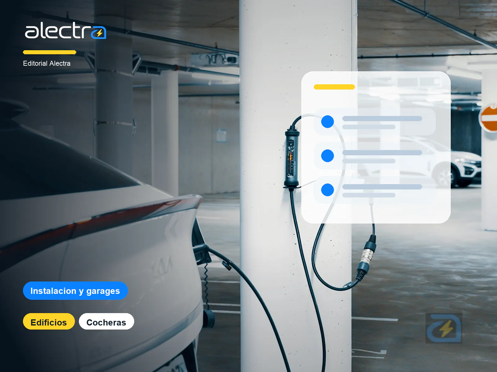 Ilustracion de edificio y acuerdo vecinal para instalar cargadores
